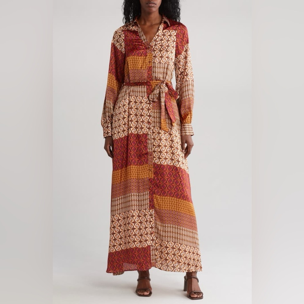 BTFL-Life Yasmin Patchwork Print Long Sleeve Shirtdress